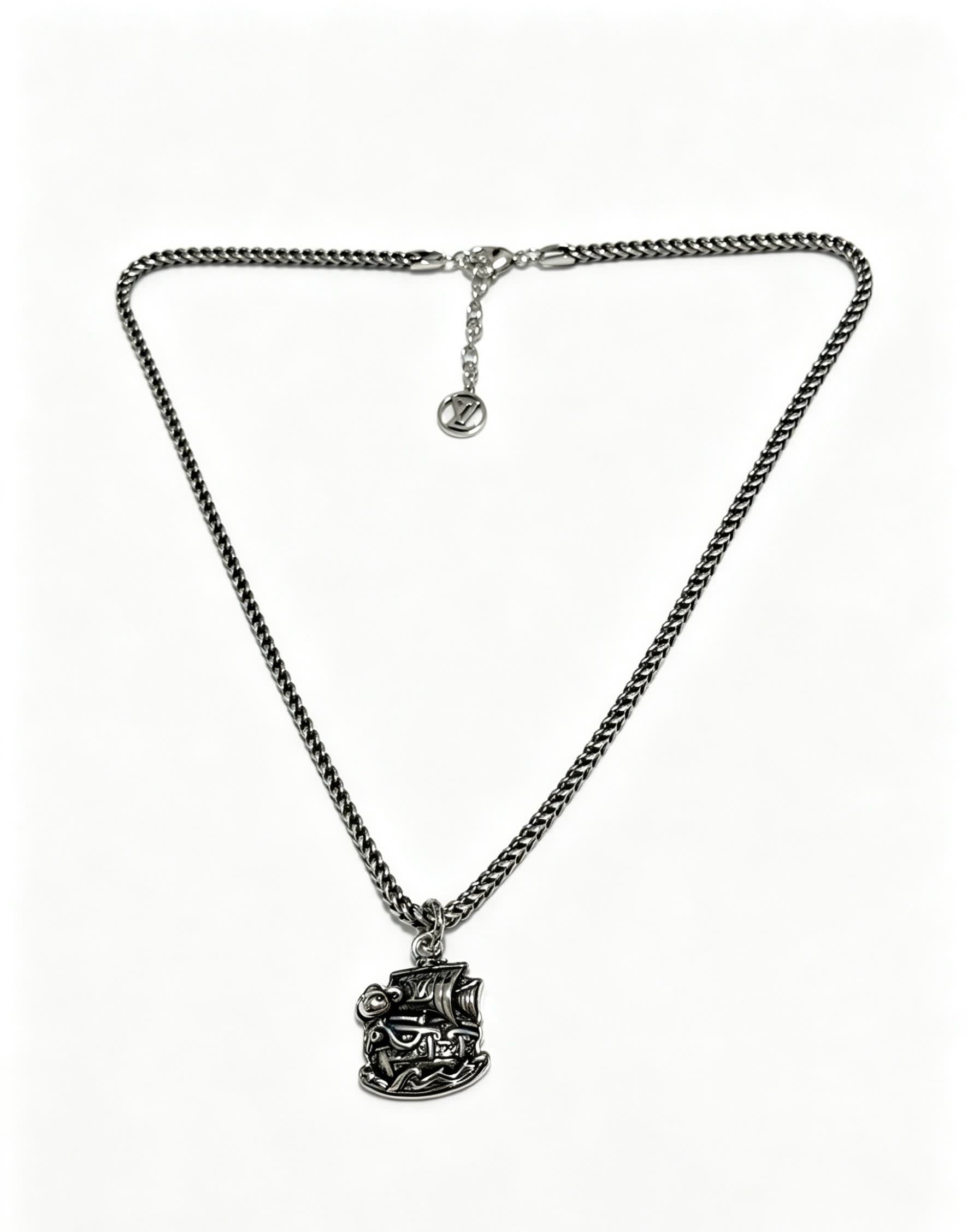Louis Vuitton Silver Chain Necklace with Ship Pendant